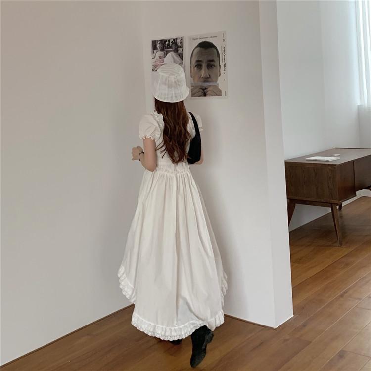 Vintage Aesthetic Assymetrical Skirt Thin White Dress