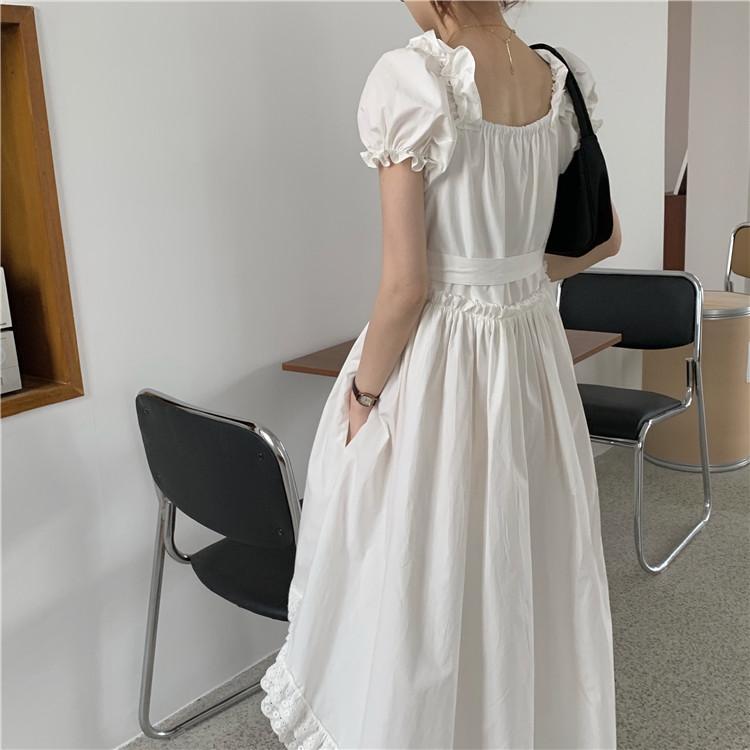 Vintage Aesthetic Assymetrical Skirt Thin White Dress