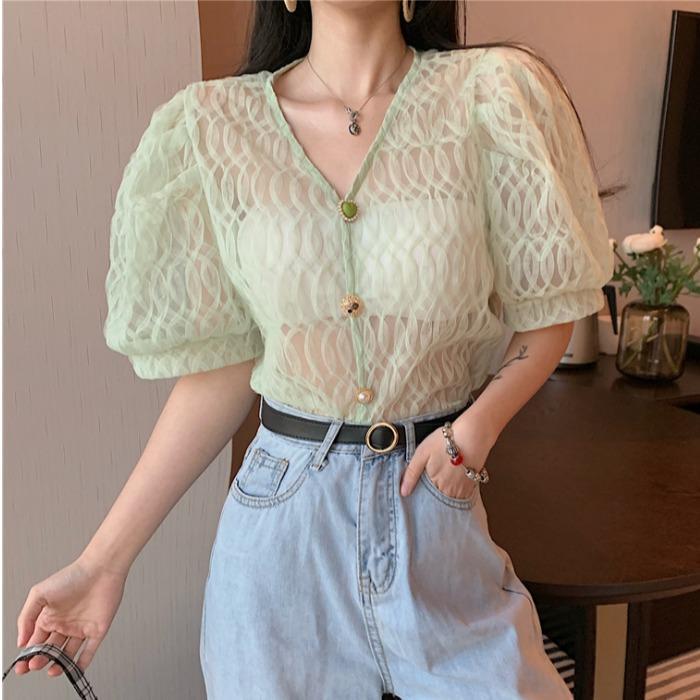 Transparent puff deals sleeve top
