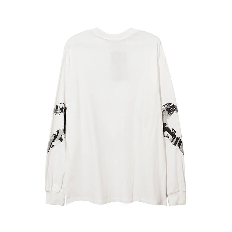 Barbed Wire Heart Print Grunge Aesthetic Loose Long Sleeve Shirt