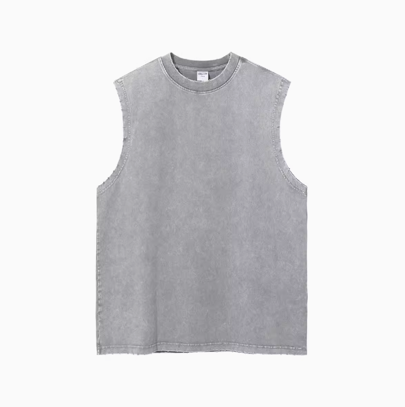 Basic Sleeveless Oversized Acid Washed T-Shirt