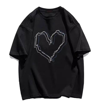 Black White Art Aesthetic Heart Print Oversized T-Shirt