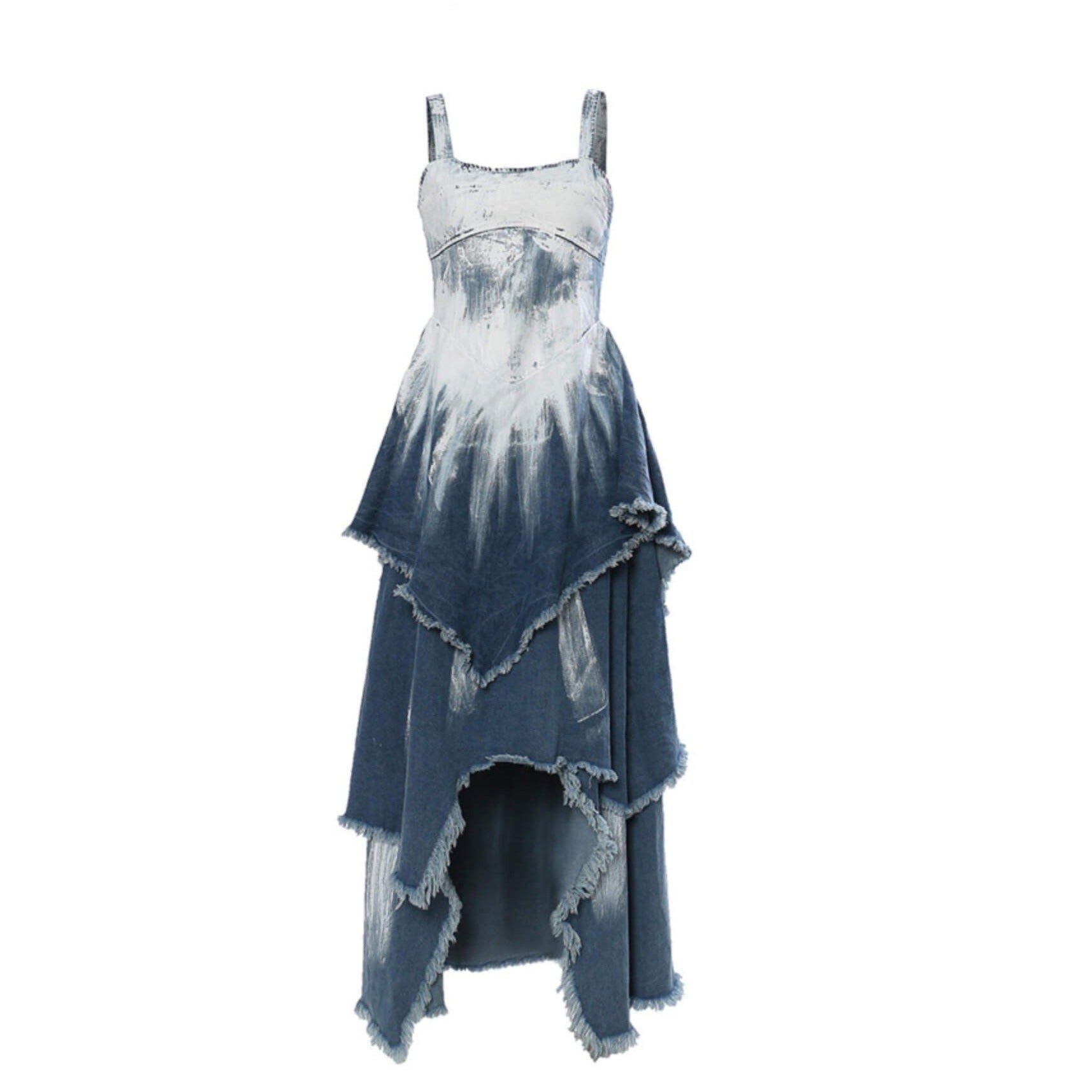 Bleached Gradient Denim Blue Western Aesthetic Dress