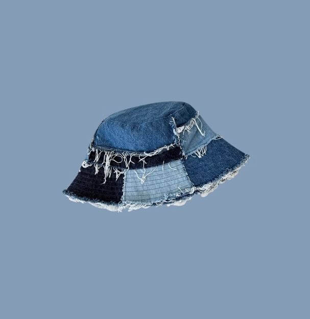 Blue Patchwork Denim Y2K Jean Bucket Hat
