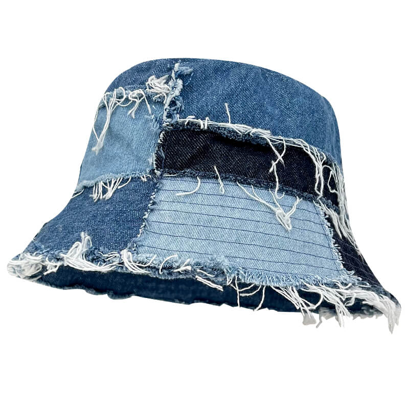 Blue Patchwork Denim Y2K Jean Bucket Hat