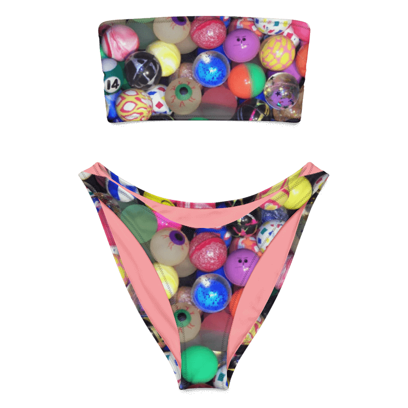 Bouncy Balls Vintage Aesthetic Bikini, Colorful Swimwear With Y2K Retro Vibes Front View