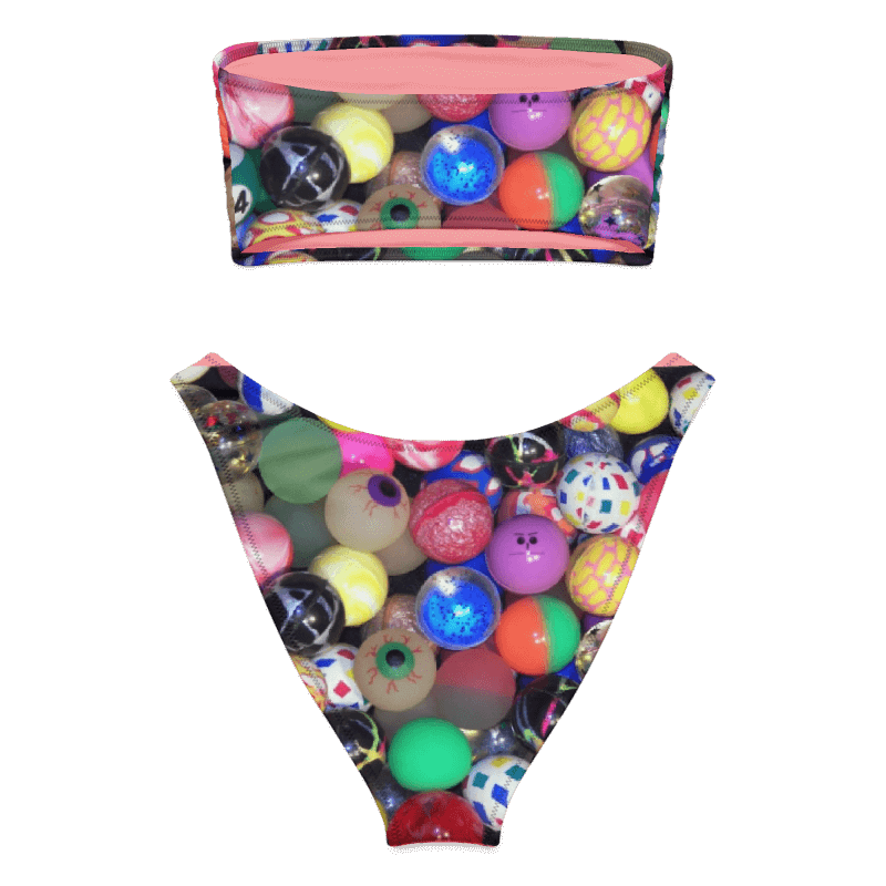 Bouncy Balls Vintage Aesthetic Bikini, Colorful Swimwear With Y2K Retro Vibes Front View