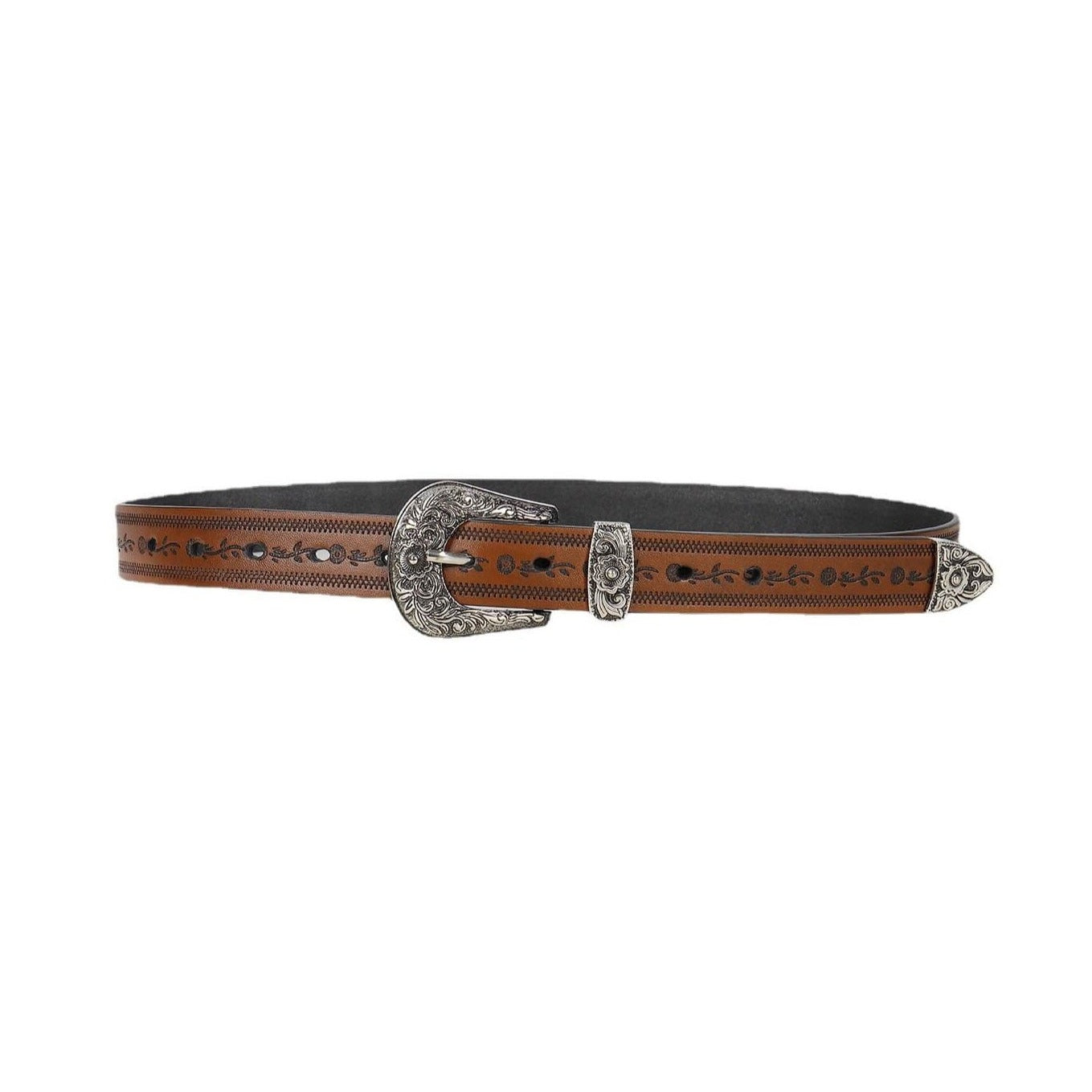 Brown Vintage Western Cowboy Roses Pattern Belt