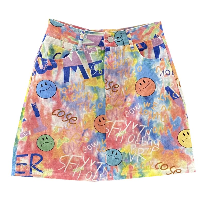 Colorful 90s Aesthetic Denim Mini Skirt