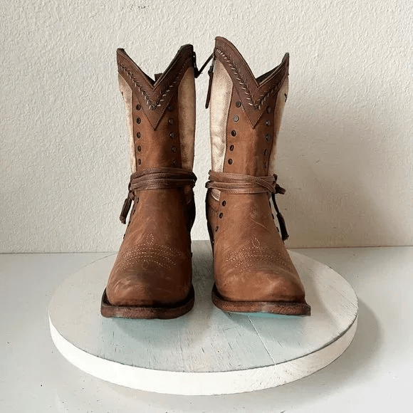 Cowboycore Flowers Embroidery Brown Boots