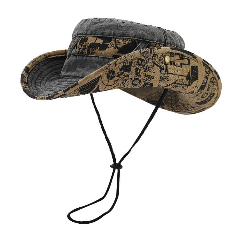 Denim Abstract Print Camp Cowboy Bucket Jean Hat