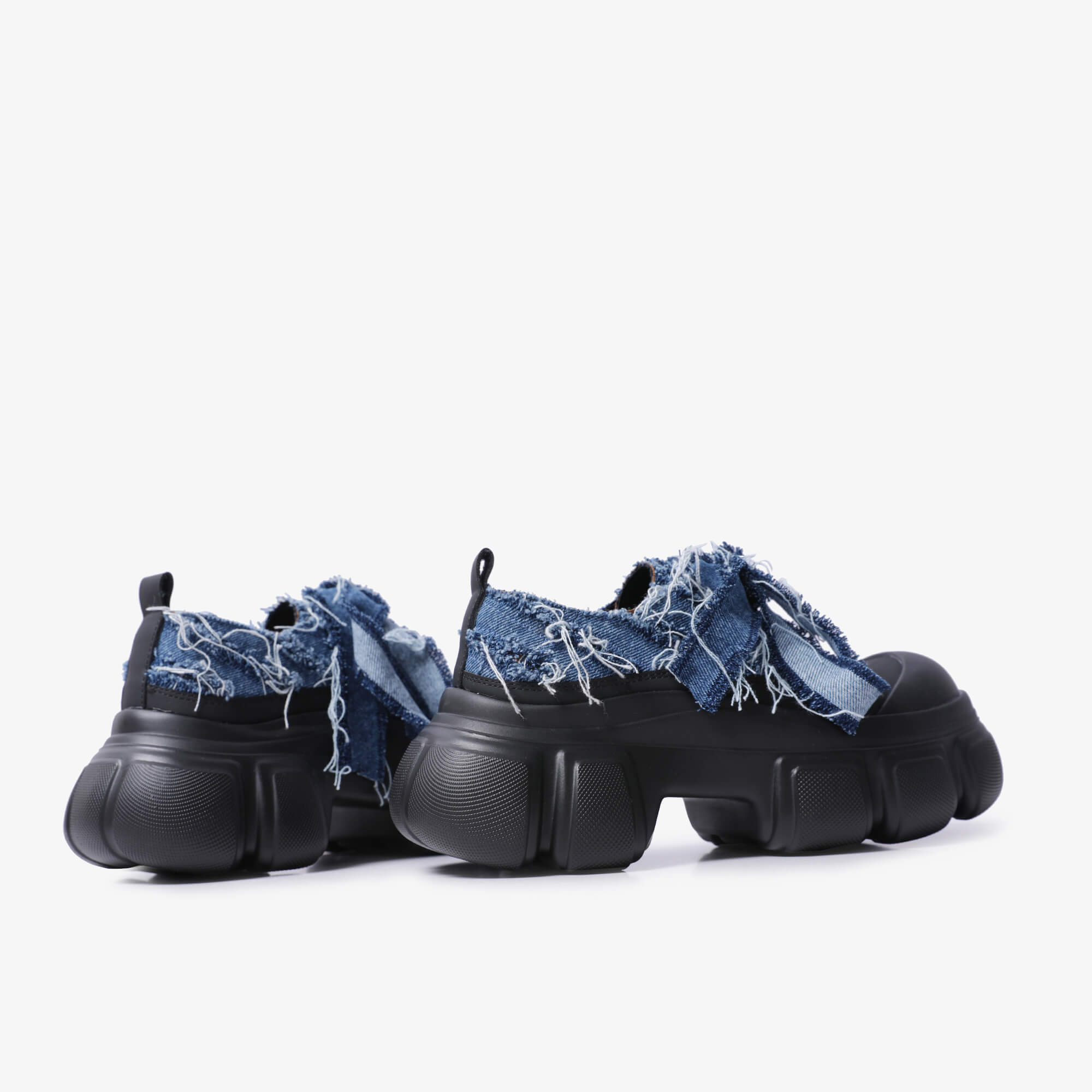 Denim Bubble Chunky Sole Front Bow Aesthetic Boots