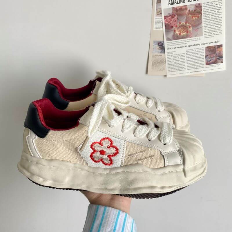 Flower Embroidery Melting Platform Aesthetic Sneakers