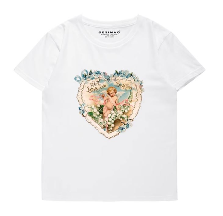 French Antique Angel Love Wreath T-Shirt