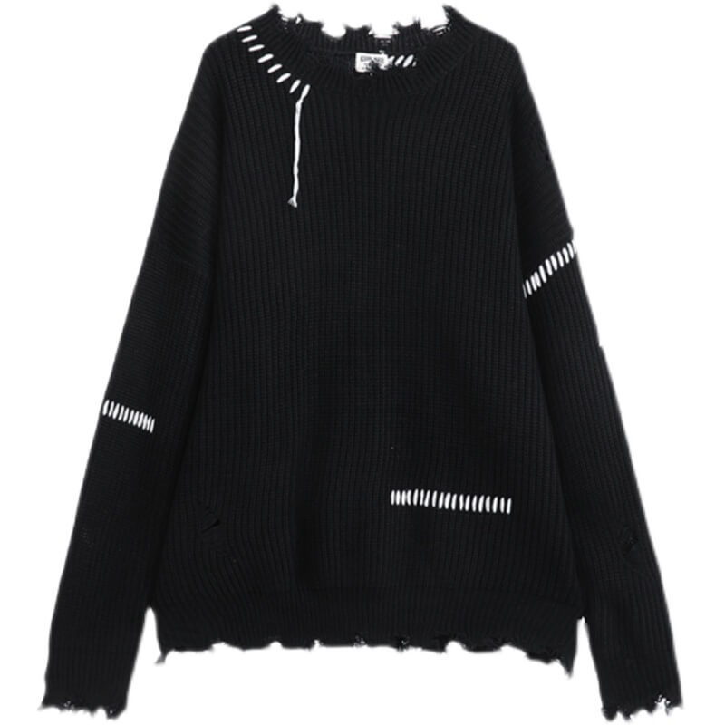 Fringe Ripped Grunge Style Knit Loose Sweater