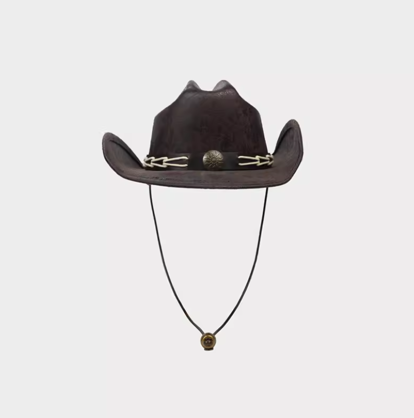 Front Sun Buckle Vintage Leather Cowgirl Hat