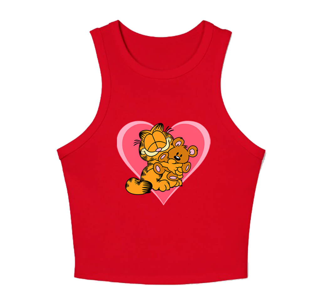 Pink tank top with cartoon characters on a white background