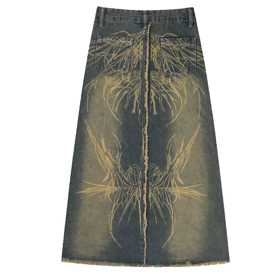 Fairycore Gypsy Aesthetic Denim Gradient Long Women Skirt