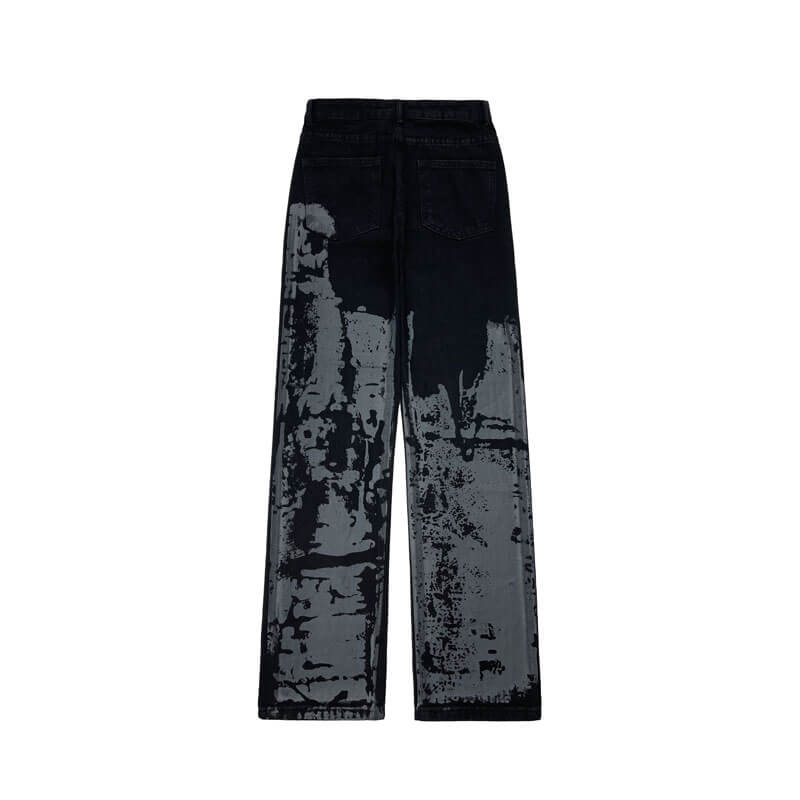 Gradient Abstract Paintings Print Black Denim Grunge Jeans