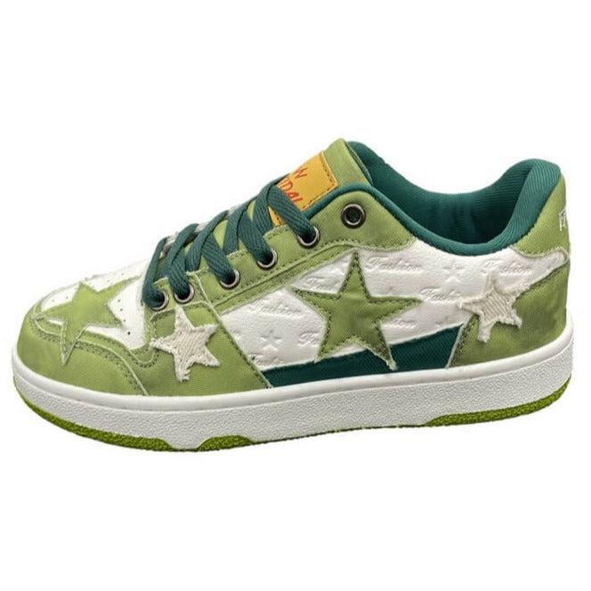 Green Stars Patchwork Fairycore Women Aesthetic Sneakers Shoes