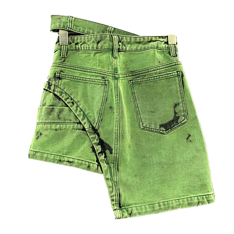 Grunge Asymmetric Green Denim Skirt