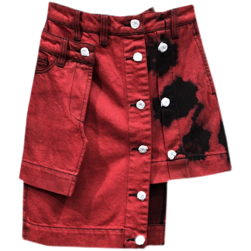 Grunge Tie Dye Irregular Denim Mini Skirt