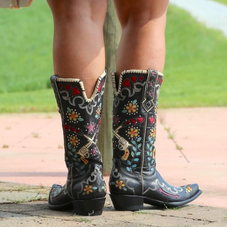 itGirl Shop | Guns Embroidery Western Cowboy Cowgirl Boots