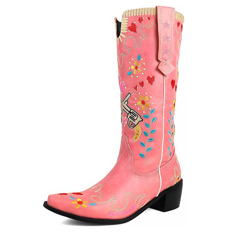 Guns Embroidery Western Cowgirl Cowboy Boots