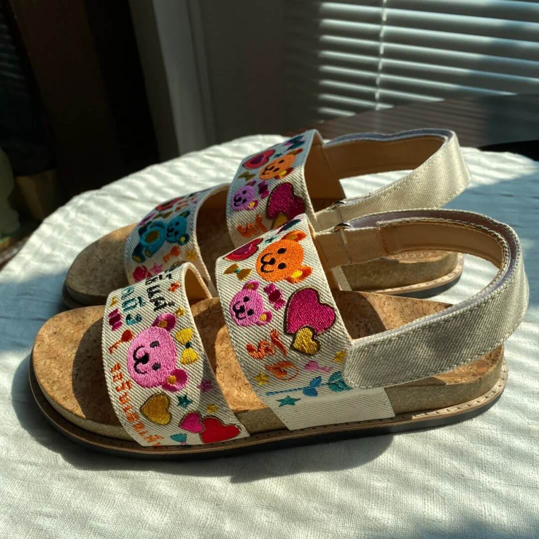 Happy Bears Embroidery Weirdcore Aesthetic Canvas Sandals