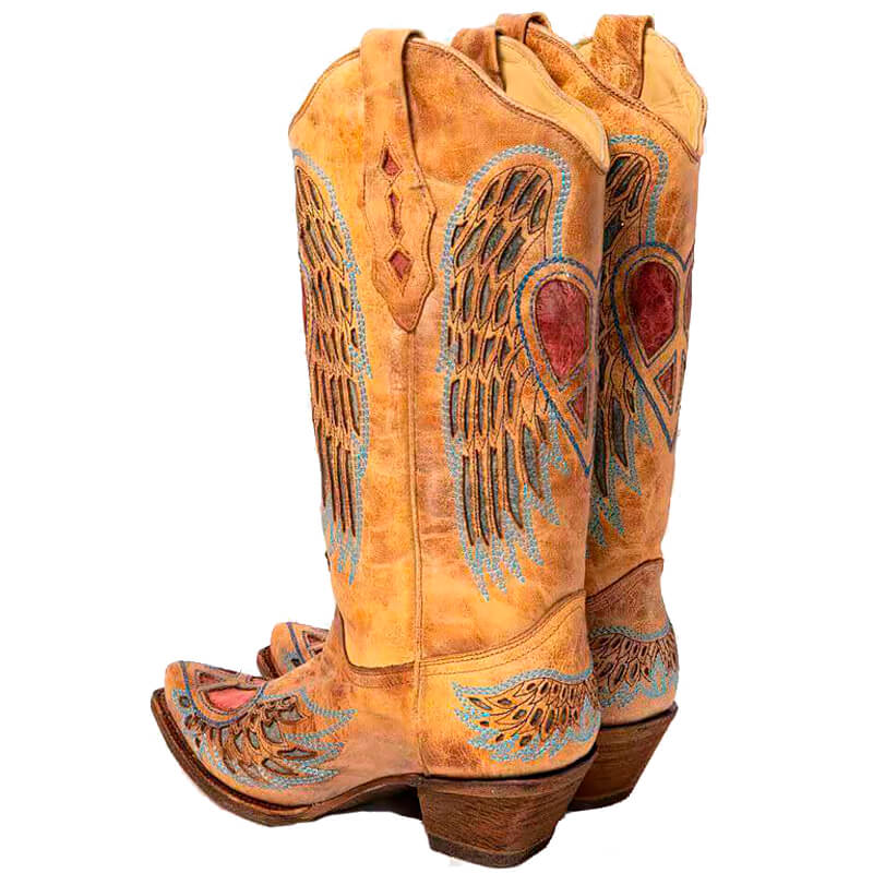 Heart Wings Embroidery Vintage Cowgirl Boots