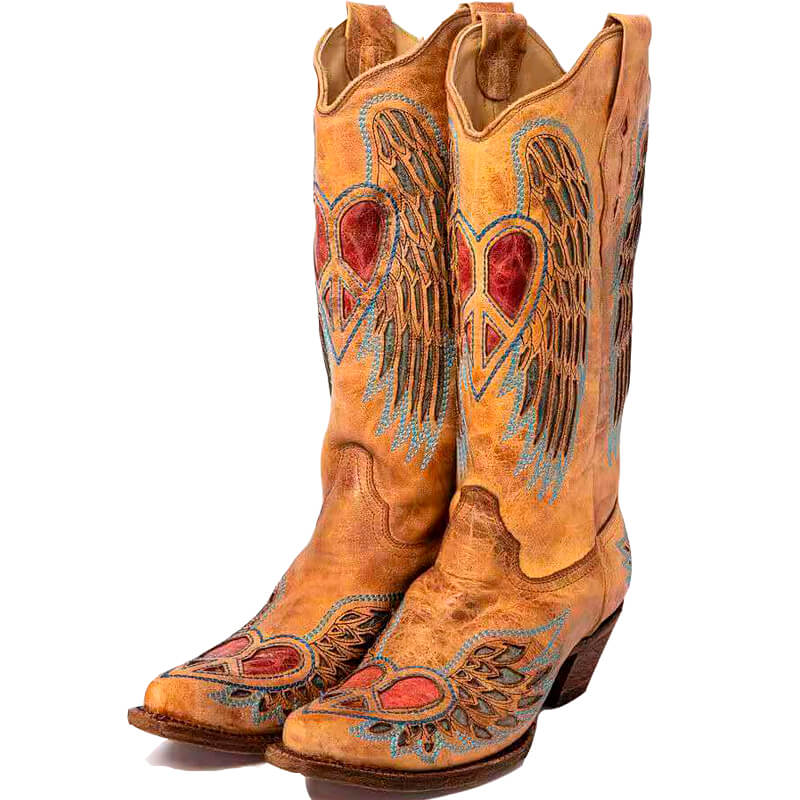 Heart Wings Embroidery Vintage Cowgirl Cowboy Aesthetic Boots