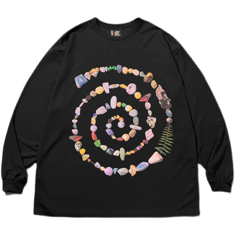 Nature Spiral Print Indie Aesthetic Black Long Sleeve Shirt
