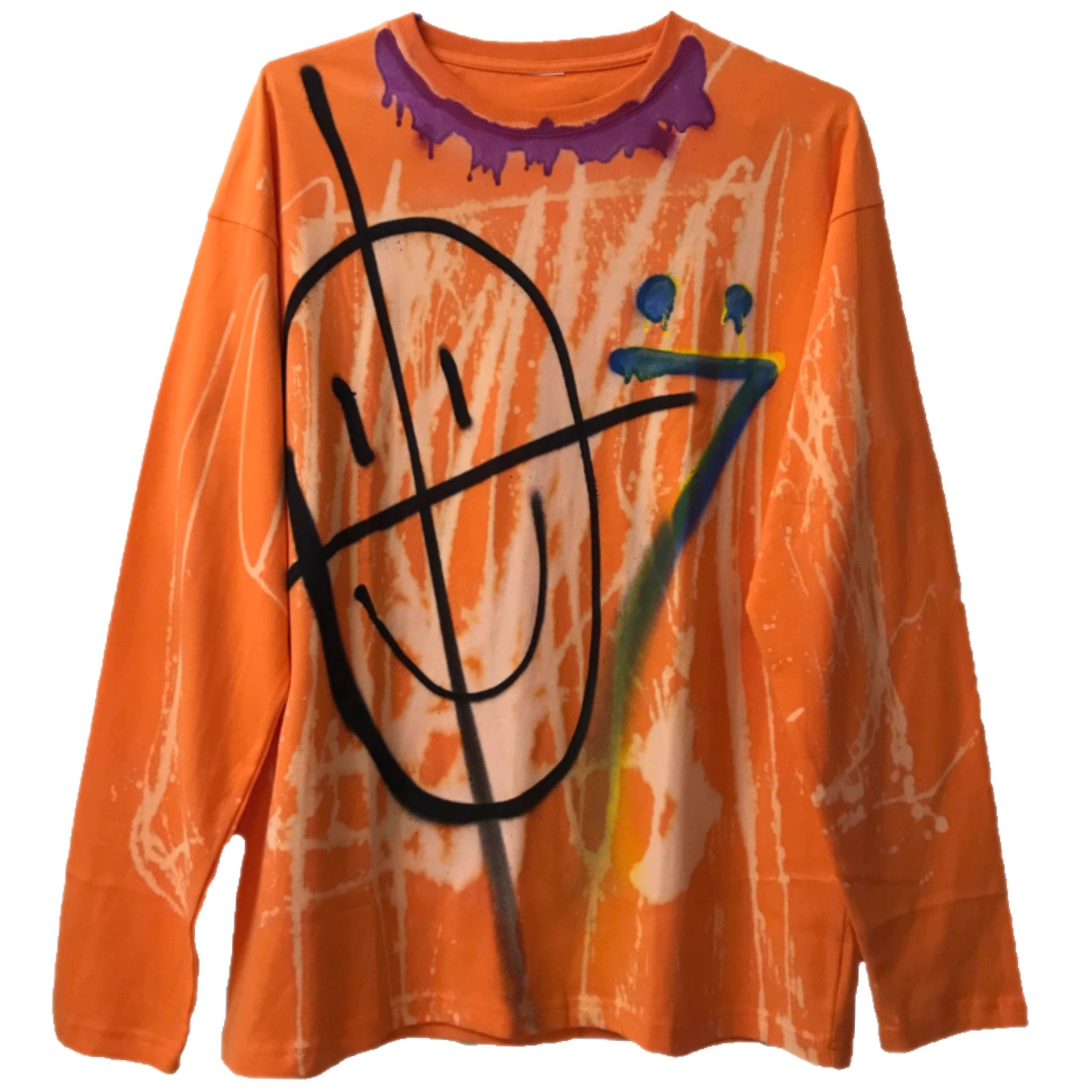 Orange Street Style Smile Spray Paint Pullover