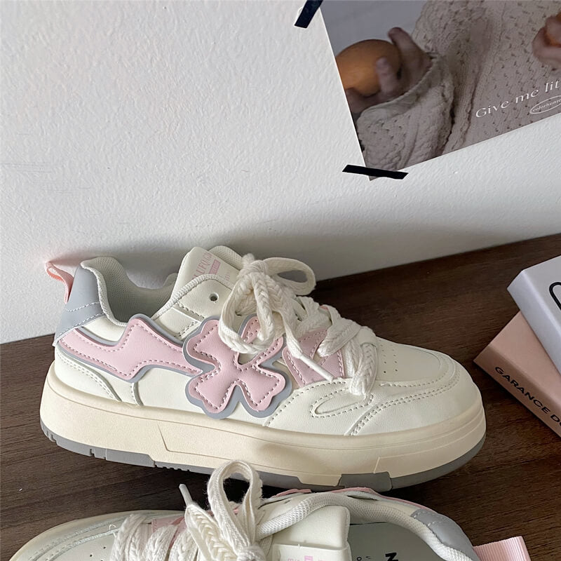 Pastel Colors Cross Puff Badge Soft Girl Aesthetic Shoes Sneakers