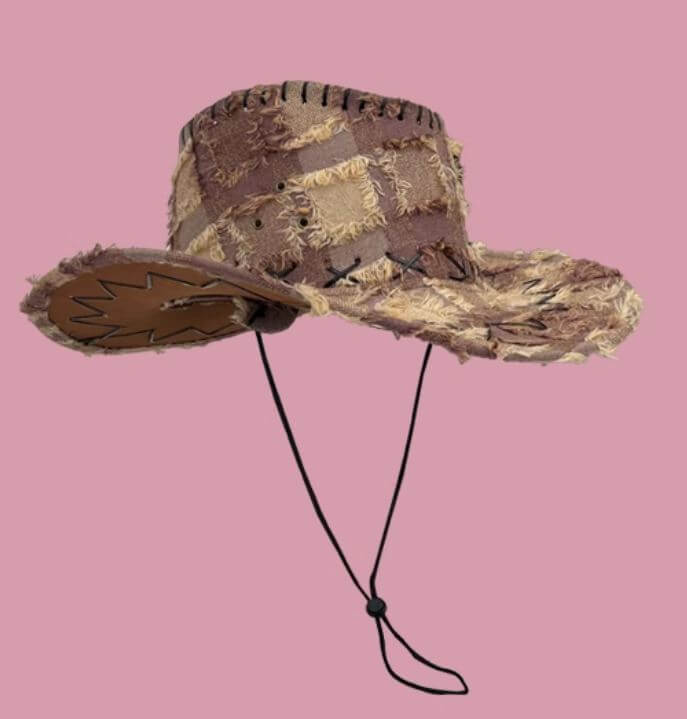 Plaid Fringe Cross Sewed Western Cowboy Hat