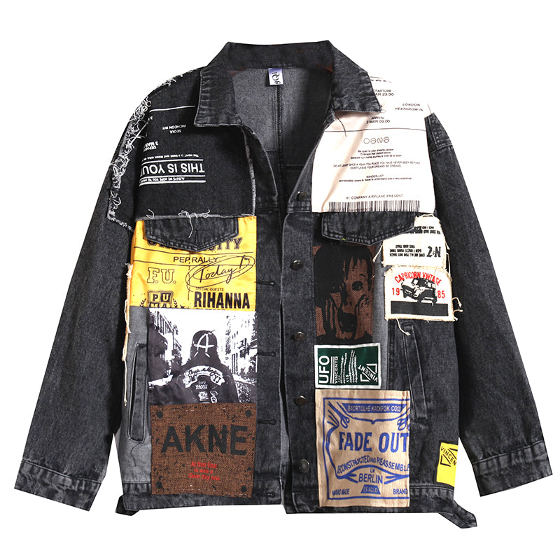 itGirl Shop Print Lables Patchwork Gypsy Denim Grunge Aesthetic Jacket