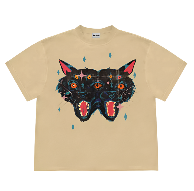 Psychedelic Black Cat Aesthetic T-Shirt