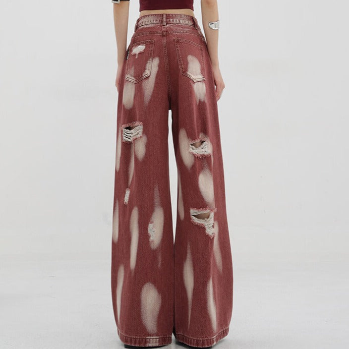 Raw Cuts Washed Paint Red Wide Grunge Jeans Pants