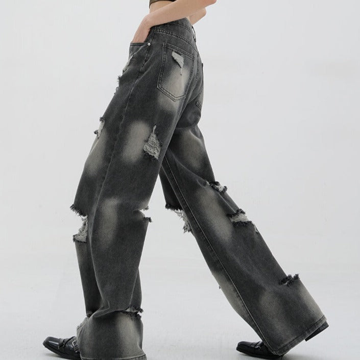 Raw Cuts Washed Paint Red Wide Grunge Aesthetic Jeans Pants