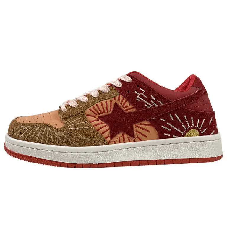 Red Sun Star Embroidery Indie Aesthetic Women’s Sneakers