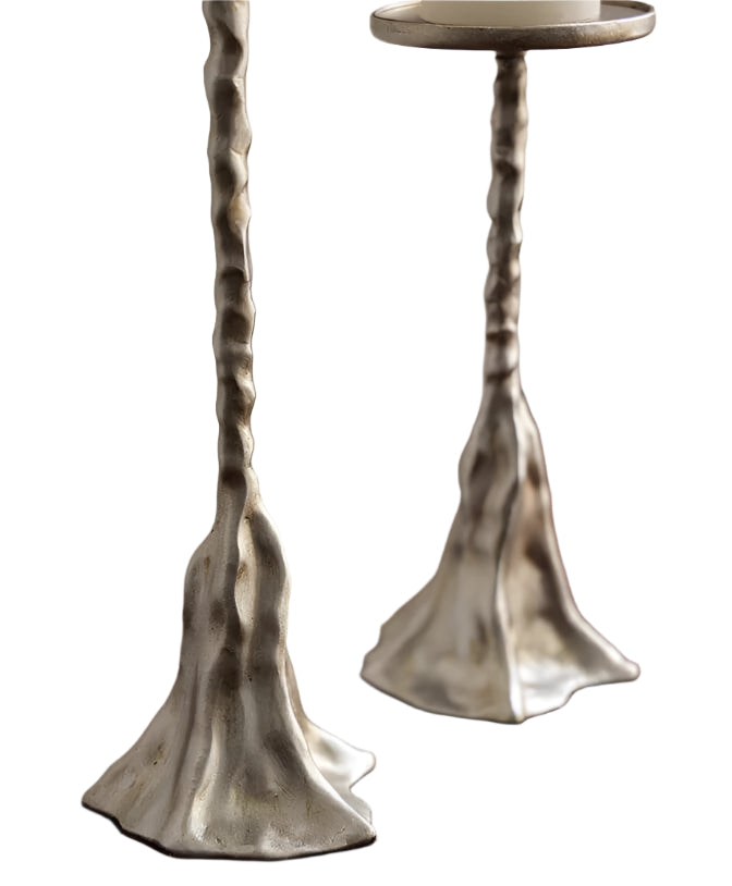 Resin Candle Holder Metal Look Art Deco Style