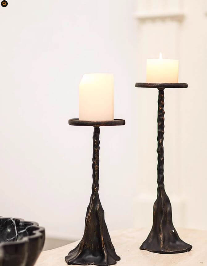 Resin Candle Holder Metal Look Art Deco Style