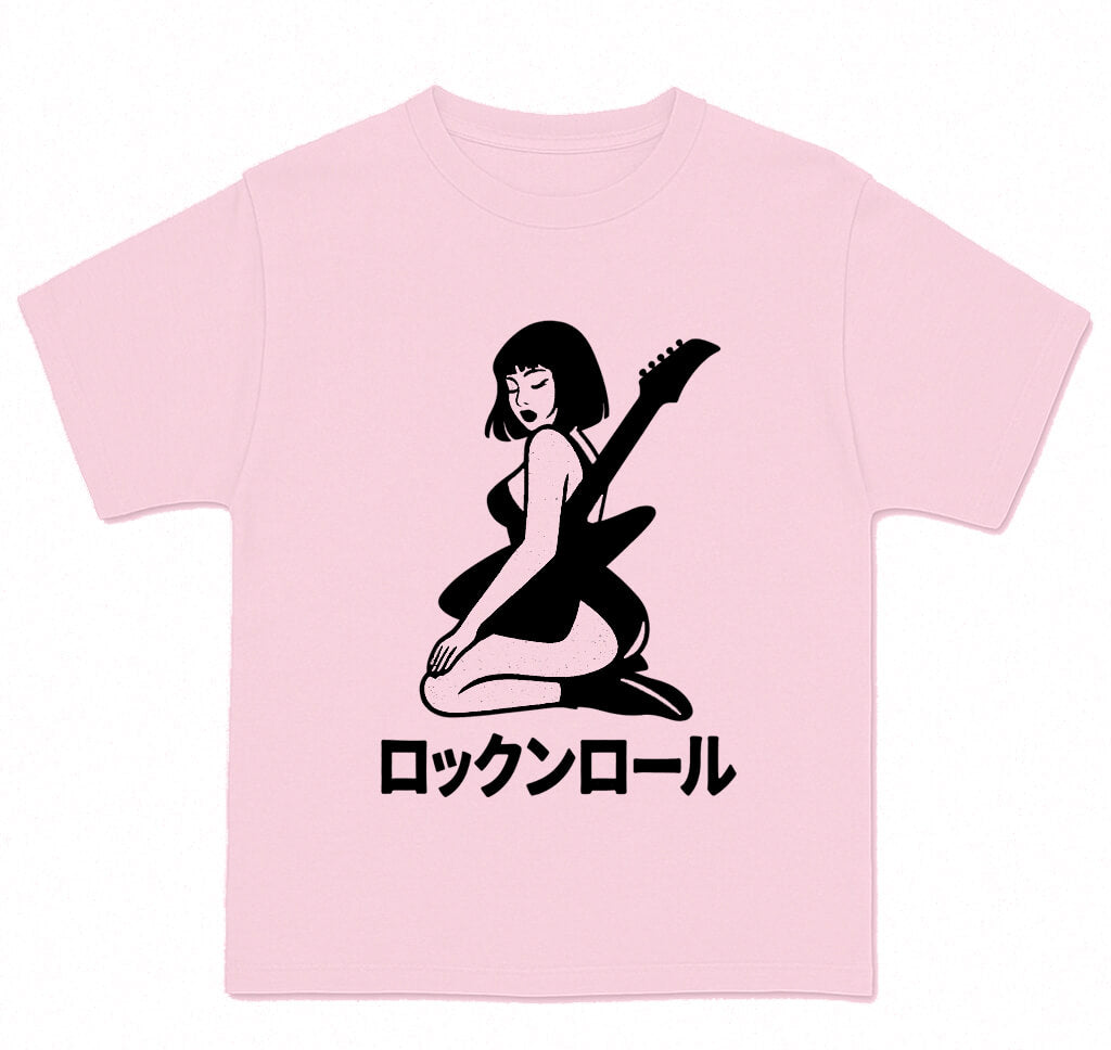 Guitar Asian Girl Japanese Letters Graphic Tee