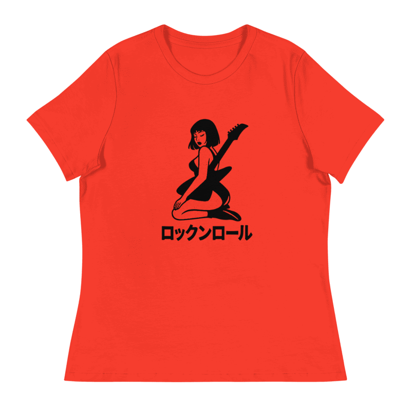 Guitar Asian Girl Japanese Letters Graphic Tee