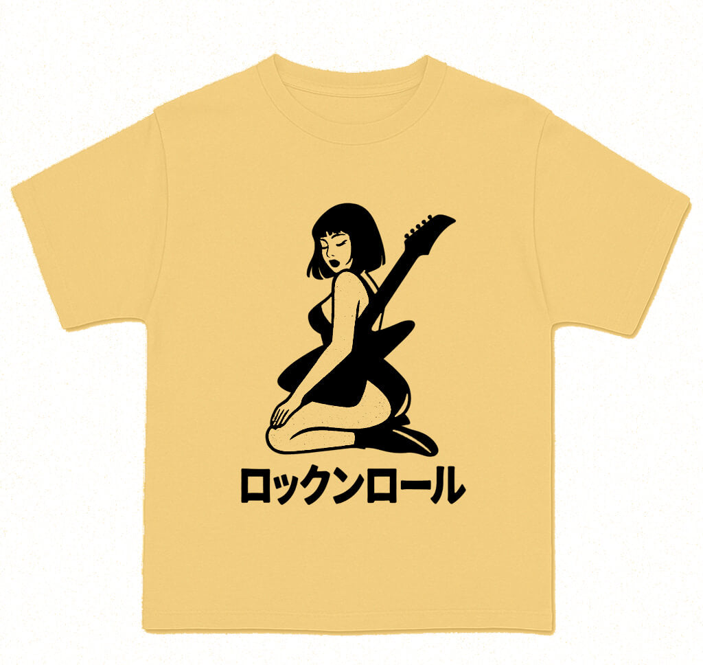 Guitar Asian Girl Japanese Letters Graphic Tee