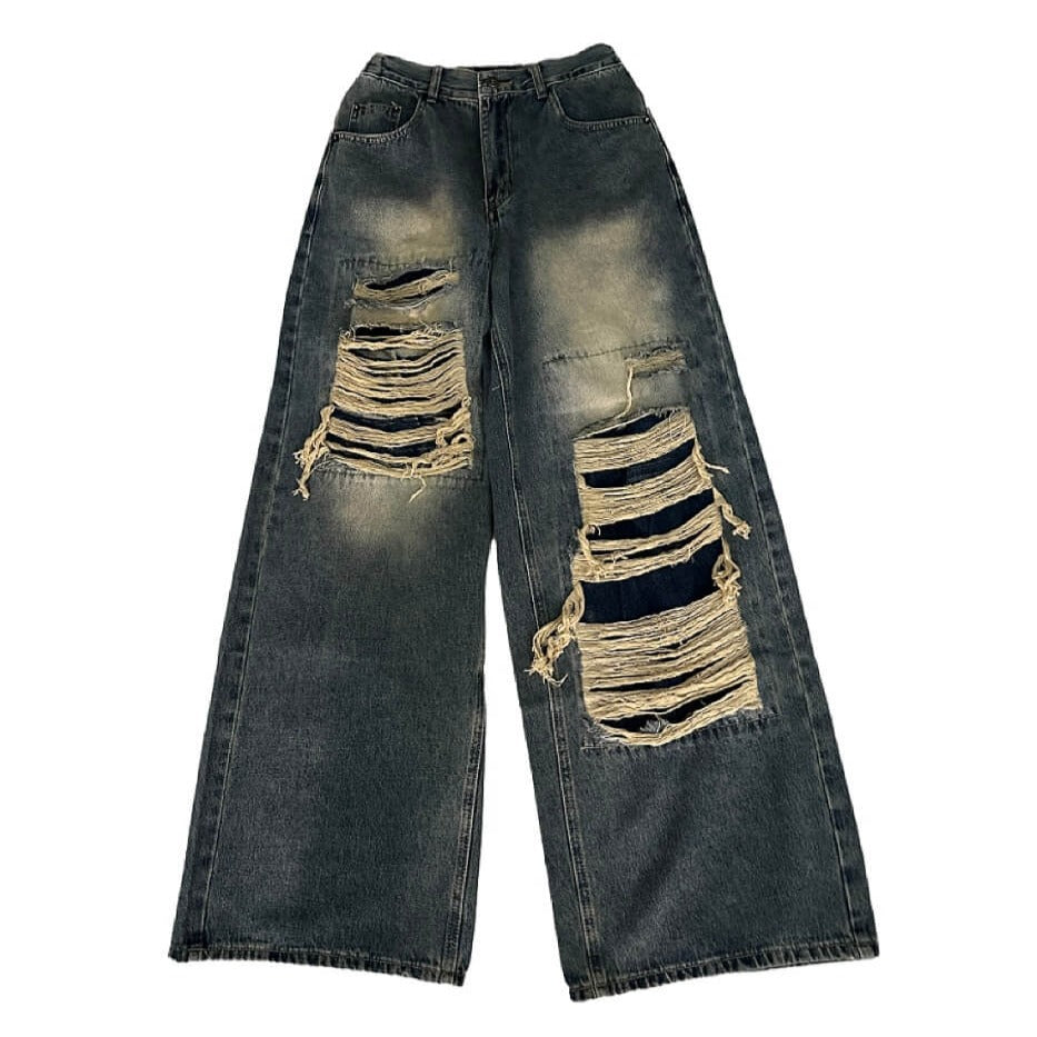 Rusty Bleached Aesthetic Grunge Ripped Flared Jeans