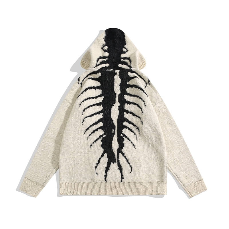 Skolopendra Skeleton Ribs Edgy Knitted Hoodie Unisex Sweater