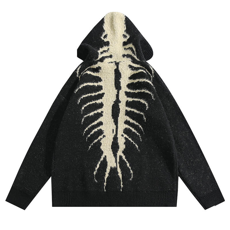 Skolopendra Skeleton Ribs Knitted Hoodie Unisex Sweater