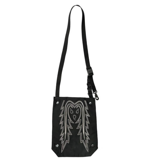 Western Girl Embroidery Black Weirdcore Aesthetic Shoulder Tote Bag