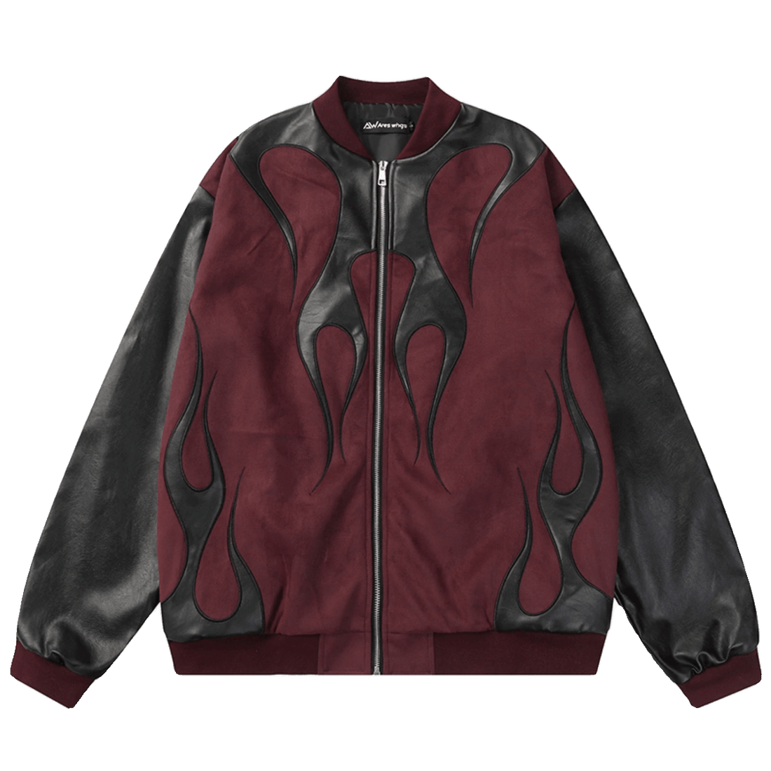 Wild Black Flame Red Wine Oversize Bomber Jacket